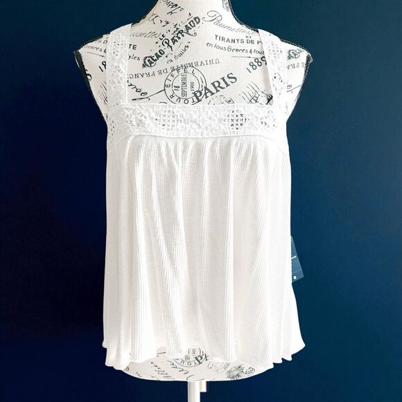 Lucky Brand Women's Square Neck Lace Up Tank Flowy, Crop, Criss Cross Large NWT - Picture 1 of 11